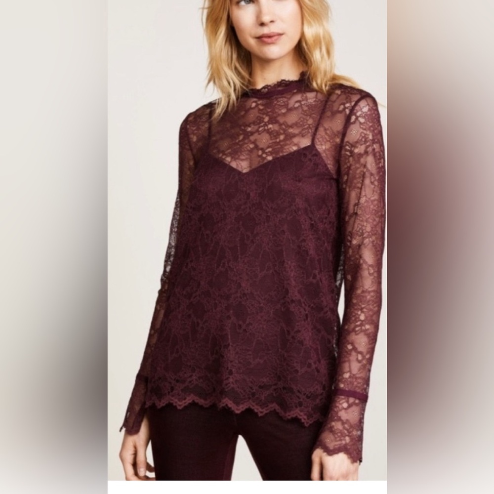 $315 Theory Sheer Lace Long Sleeve Blouse With Tank Top - NEW
